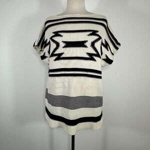 Ralph Lauren Denim Women Sz L White Black Knit Aztec Southwestern Sleeveless Top